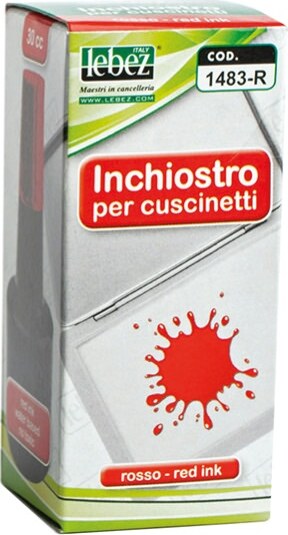 Inchiostro per cuscinetti - 30 ml - senza olio - rosso - Lebez Cancelleria e prodotti per ufficio/Archivio ufficio e accessori per scrivania/Etichette divisori per schedario e timbri/Timbri e materiali per timbri/Tamponi asciuga inchiostro Eurocartuccia - Pavullo, Commerciovirtuoso.it
