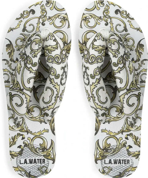 Infradito Donna White Queen L.A. Water Con Suola Bianca 1,8 Cm in Gomma Antiscivolo Sandalo Infradito Pattern Fantasia Oro Stampato Moda/Donna/Scarpe/Sandali e ciabatte/Infradito You Store - Messina, Commerciovirtuoso.it