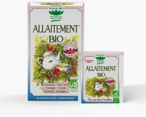 Infusi Biologici per l'allattamento con Verbena, Anice Verde, Fiori d'Arancio, Cumino, Finocchio e Fieno Greco. 20 bustine