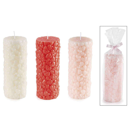 Candela colorata con superficie a cuori in rilievo 17 cm