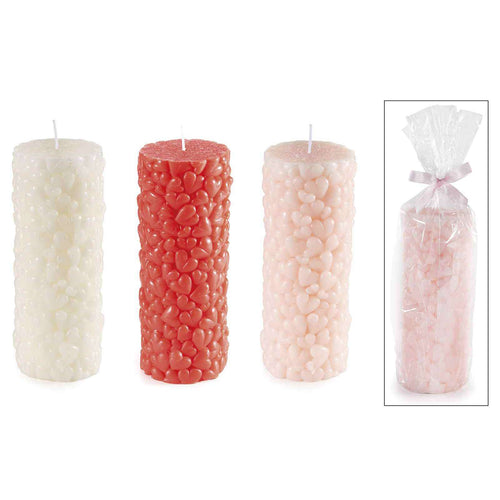 Candela colorata con superficie a cuori in rilievo 17 cm