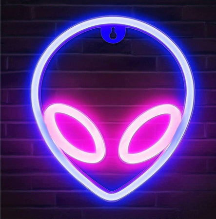 Insegna LED Neon Decorativa ALIENO da Parete Alimentato USB o a Batteria per Negozi Locali Pub