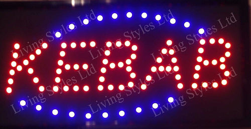 INSEGNA LUMINOSA A LED CON SCRITTA KEBAB CON GANCI 50 X 25 CM 220V  Trade Shop italia - Napoli, Commerciovirtuoso.it