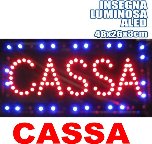 INSEGNA LUMINOSA INSEGNE LUMINOSE A LED CON SCRITTA CASSA CON GANCI 50 X 25 CM  Trade Shop italia - Napoli, Commerciovirtuoso.it