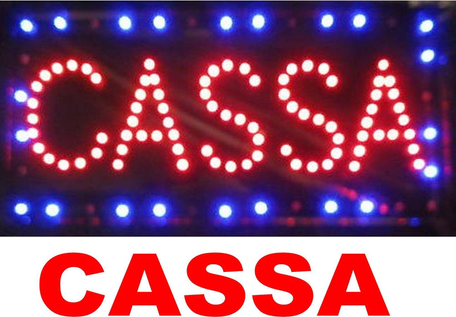 INSEGNA LUMINOSA INSEGNE LUMINOSE A LED CON SCRITTA CASSA CON GANCI 50 X 25 CM  Trade Shop italia - Napoli, Commerciovirtuoso.it
