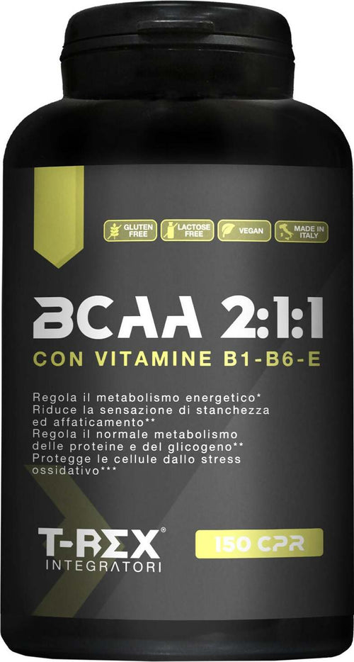 Integratore-Alimentare-Di-Aminoacidi-Ramificati-T-rex-Integratori-Bcaa-2:1:1-Con-Vitamina-B1,-B6-Ed-E-|-Boost-Energia-E-Recupero-Per-Sportivi-|-150-Compresse