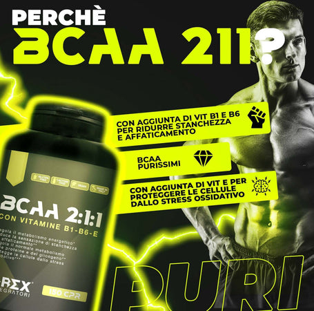 Integratore-Alimentare-Di-Aminoacidi-Ramificati-T-rex-Integratori-Bcaa-2:1:1-Con-Vitamina-B1,-B6-Ed-E-|-Boost-Energia-E-Recupero-Per-Sportivi-|-150-Compresse