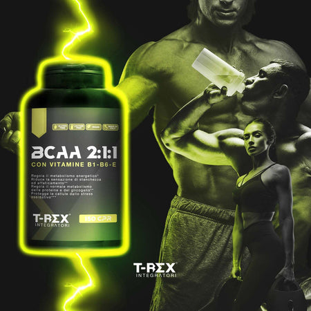 Integratore-Alimentare-Di-Aminoacidi-Ramificati-T-rex-Integratori-Bcaa-2:1:1-Con-Vitamina-B1,-B6-Ed-E-|-Boost-Energia-E-Recupero-Per-Sportivi-|-150-Compresse