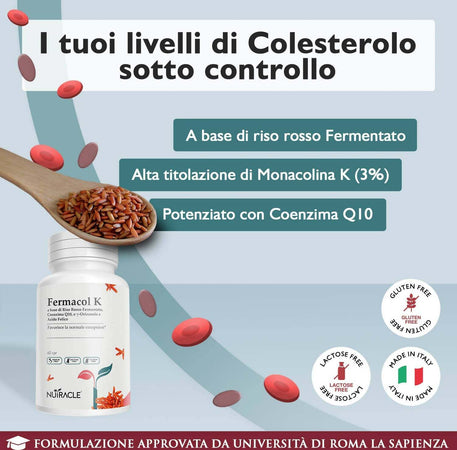 Integratore Colesterolo Nutracle Fermacol K 60 Compresse 600 Mg - Integratore Con Riso Rosso Fermentato (monacolina K), Acido Folico, Coenzima Q10, Policosanoli Salute e cura della persona/Vitamine minerali e integratori/Integratori di sostanze e preparati vegetali/Lievito di riso rosso MyLab Nutrition - Roma, Commerciovirtuoso.it