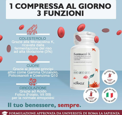 Integratore Colesterolo Nutracle Fermacol K 60 Compresse 600 Mg - Integratore Con Riso Rosso Fermentato (monacolina K), Acido Folico, Coenzima Q10, Policosanoli Salute e cura della persona/Vitamine minerali e integratori/Integratori di sostanze e preparati vegetali/Lievito di riso rosso MyLab Nutrition - Roma, Commerciovirtuoso.it