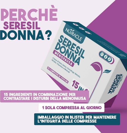 Integratore-Menopausa-Nutracle-Seresil-Donna-30-Compresse-Da-1000-Mg-Base-Di-Isoflavoni-Della-Soia,-Lavanda,-Salvia,-Cimicifuga,-Betulla.-Fitoestrogeni-Naturali-Per-Vampate-Di-Calore