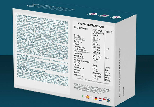 Integratore-Menopausa-Nutracle-Seresil-Donna-30-Compresse-Da-1000-Mg-Base-Di-Isoflavoni-Della-Soia,-Lavanda,-Salvia,-Cimicifuga,-Betulla.-Fitoestrogeni-Naturali-Per-Vampate-Di-Calore
