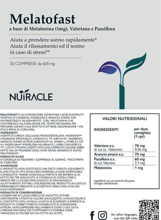 Integratore per il Sonno con Melatonina per Dormire | Nutracle Melatofast 30 Compresse 600 mg | Valeriana e Passiflora Rilassa Mente Contro Stress e Insonnia Salute e cura della persona/Vitamine minerali e integratori/Integratori di sostanze e preparati vegetali/Valeriana MyLab Nutrition - Roma, Commerciovirtuoso.it