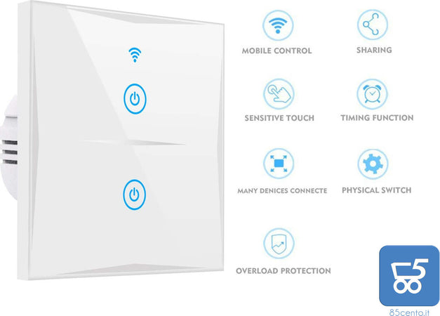 Interruttore a parete intelligente WIFI compatibile Amazon Alexa Google Home KS-601 colore bianco