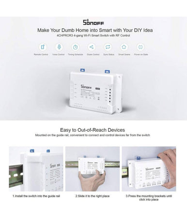 Interruttore Intelligente Sonoff 4chr3 Wi-fi Smart Switch A 4 Canali Alexa Google