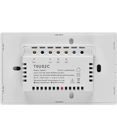 Interruttore Luce Parete Smart Home Touch Wireless Wifi A 2 Canali Sonoff T0us2c