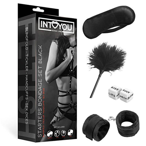 Bondage set nero manette maschera dadi tintillatore Intoyou Fetish kit