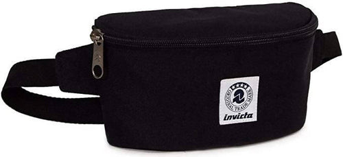 Invicta Marsupio Luck Nero Unisex Logo Frontale Marsupio Casual Fashion Tinta Unita Extra Tasca Sul Retro
