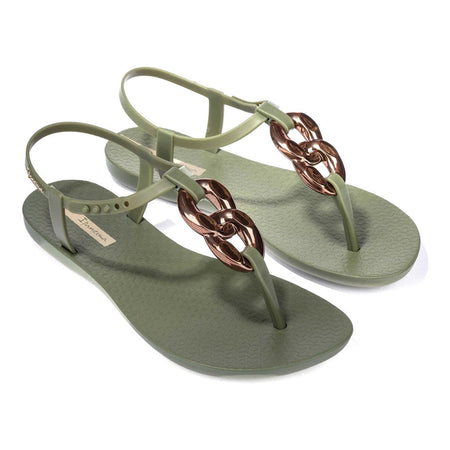 Sandali Ipanema Class Connect II donna green bronze con catena metallizzata e suola ispirata alla spiaggia di Ipanema vista di lato