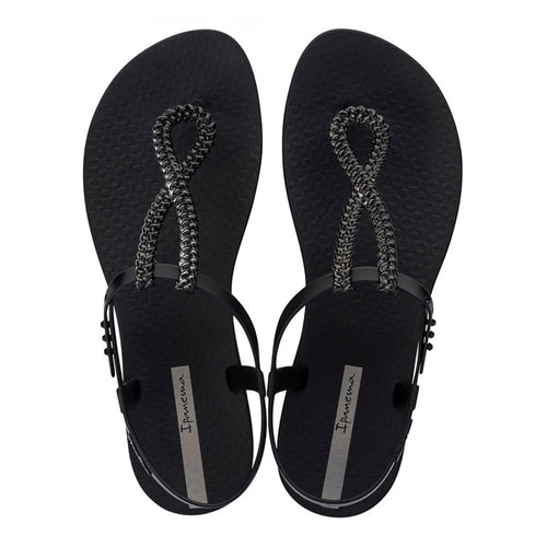 Sandali flat donna Ipanema Class Twist neri con corda metallizzata glamour