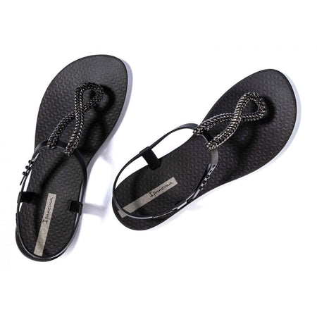 Sandali flat donna Ipanema Class Twist neri con corda metallizzata glamour fronte