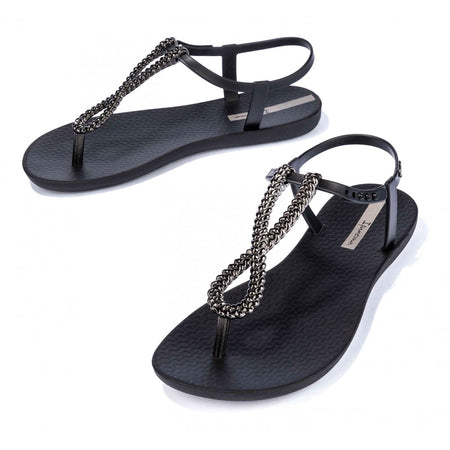 Sandali flat donna Ipanema Class Twist neri con corda metallizzata glamour lato sinistro