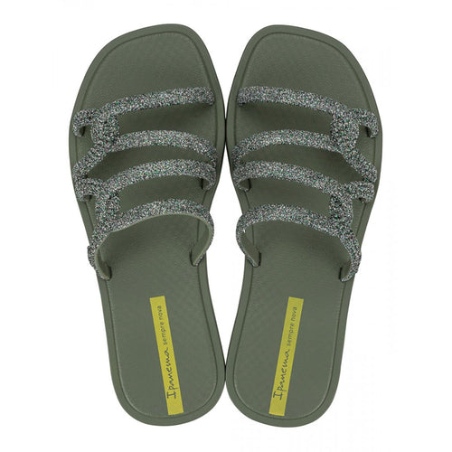 Ciabatte da donna Ipanema Solar Glow Slide in verde glitter con suola decorata ispirata a Ipanema