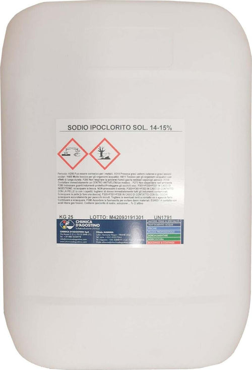 Ipoclorito di sodio 14/15 % cloro liquido professionale per piscine con dosatron Kg 25 Giardino e giardinaggio/Piscine vasche idromassaggio e accessori/Prodotti chimici e tester Ph/Cloro La Zappa - Altamura, Commerciovirtuoso.it