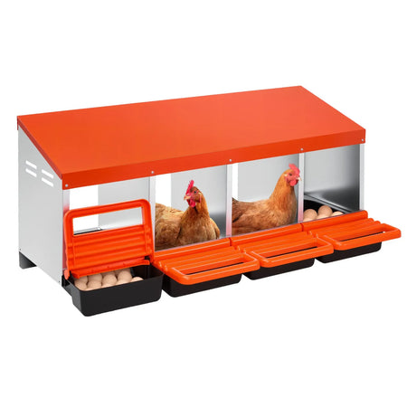 Nido per Polli VEVOR 1060x525x475mm, 4 Scomparti, Acciaio Zincato, con Piattaforma e Nidi Inclinati per Diverse Razze