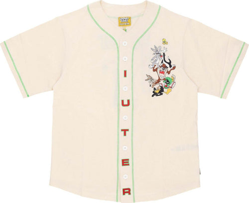 IUTER-Casacca-Bottoni-Uomo-Looney-Tunes-Baseball-Shirt-Cream-da-uomo