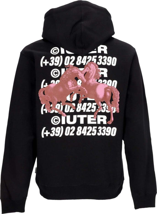 IUTER-Felpa-Cappuccio-Uomo-Horses-Hoodie-Black-da-uomo