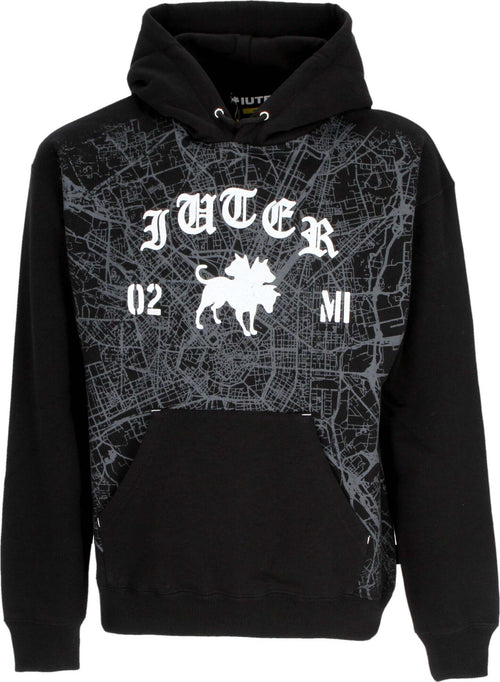 IUTER-Felpa-Cappuccio-Uomo-Milano-Map-Logo-Hoodie-X-Club-Dogo-Black-da-uomo
