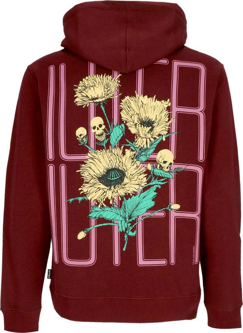 IUTER-Felpa-Cappuccio-Uomo-Spine-Skulls-Hoodie-Burgundy-da-uomo