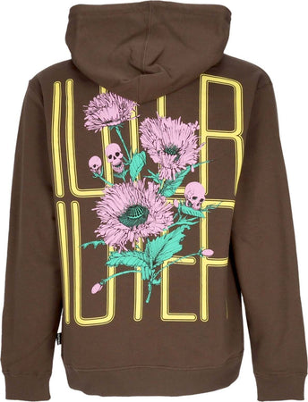IUTER-Felpa-Leggera-Cappuccio-Uomo-Spine-Skulls-Hoodie-Brown-da-uomo