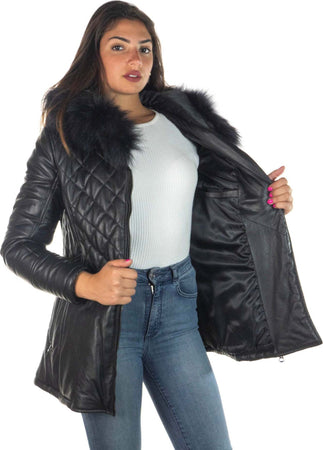 Ivette---Piumino-Donna-Nero-in-vera-pelle