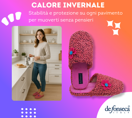 de fonseca Ciabatte Bouclé Suola in Gomma Antiscivolo, Pantofole Donna Estate Inverno in Cotone Traspirante