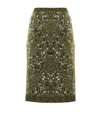 Gucci Gonna in Maglia Verde Militare con Paillettes da donna