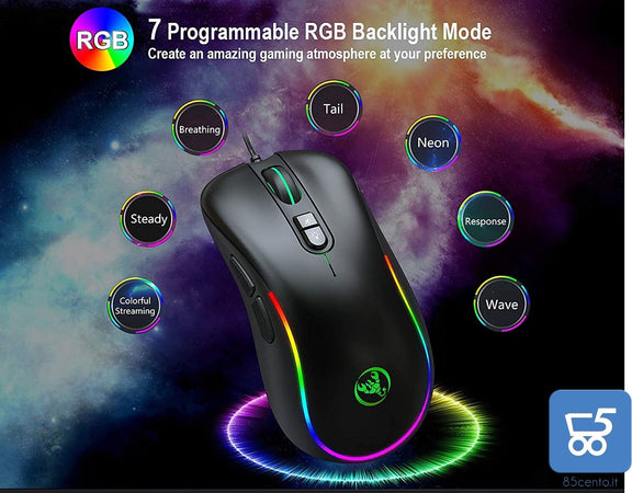 J300+V400 Tastiera e Mouse Combo RGB Illuminazione Programmabile Gaming Mouse+Tastiera da Gioco con una sola mano