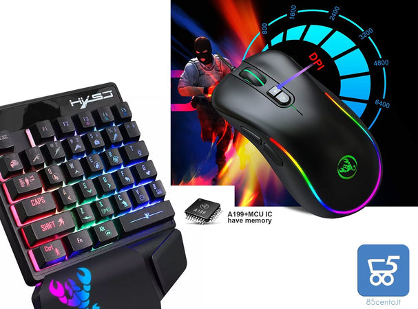 J300+V400 Tastiera e Mouse Combo RGB Illuminazione Programmabile Gaming Mouse+Tastiera da Gioco con una sola mano