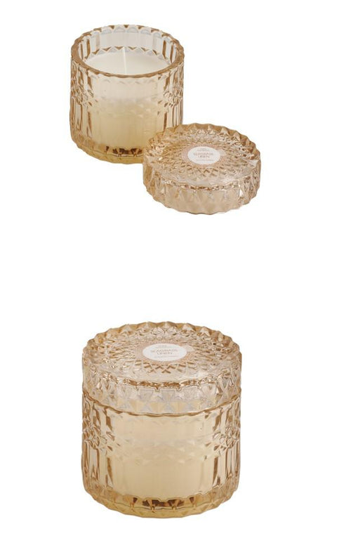 Candela in vetro con coperchio effetto ambra Special Gifts, altezza 9 cm, diametro 9 cm, con scatola, ideale come bomboniera elegante.