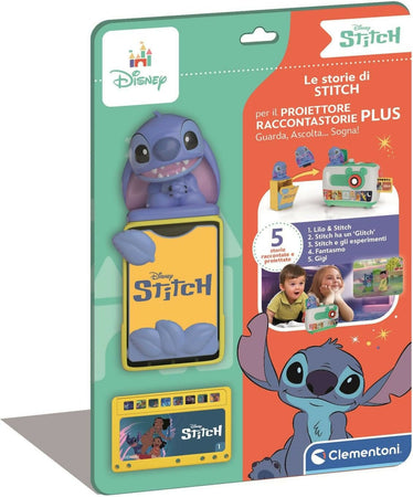 CLEMENTONI Disney Proiettore Raccontastorie Plus + Cartuccia Proiettore Stitch - Storyteller Disney, Proiettore Storie Bambini Italiano, Cantastorie Con Proiezione, Educativo Elettronico Parlante, con estensione per storie di Stitch, 17507 + 17584