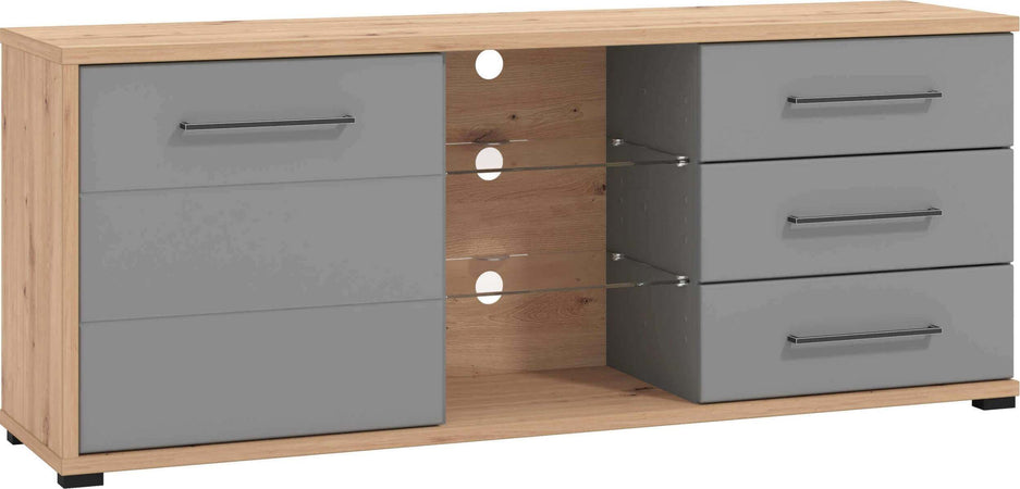 JADDIE - porta tv un anta tre cassetti moderno minimal in legno cm 161,5 x 40 x 65 h Grigio