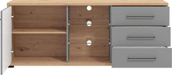 JADDIE - porta tv un anta tre cassetti moderno minimal in legno cm 161,5 x 40 x 65 h Grigio