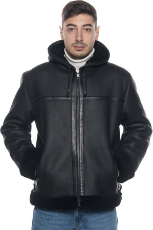 James---Giacca-Uomo-Nero-in-vero-montone-Shearling-con-Cappuccio