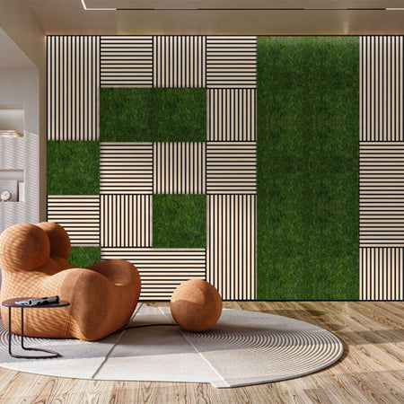 JANGAL Parete acustica a pannelli Modulabile LAMELLI 52x52cm rivestiti vero ROVERE mod. FANAL OAK Eternal Parquet