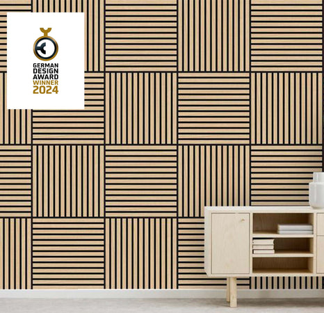 JANGAL-Parete-acustica-a-pannelli-Modulabile-LAMELLI-52x52cm-rivestiti-vero-ROVERE-mod.-FANAL-OAK