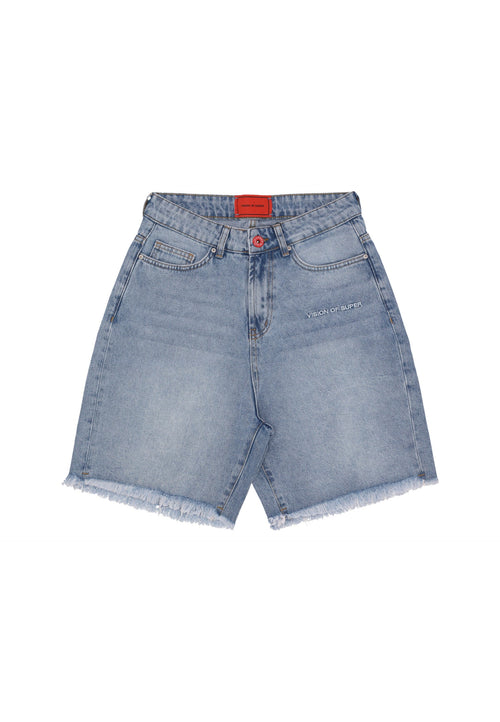 VISION OF SUPER Jeans Corto Uomo Embroidered White Logo Shorts Blue Denim da uomo
