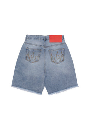 VISION OF SUPER Jeans Corto Uomo Embroidered White Logo Shorts Blue Denim da uomo