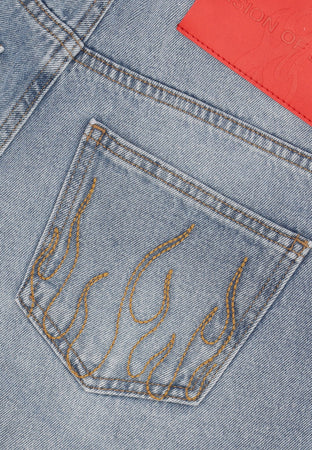 VISION OF SUPER Jeans Corto Uomo Embroidered White Logo Shorts Blue Denim da uomo