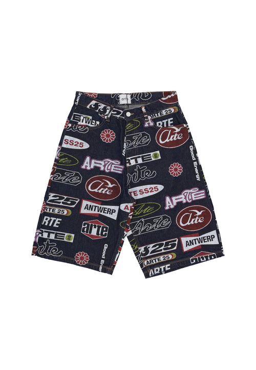 ARTE Jeans Uomo Allover Print Short Dark Denim da uomo
